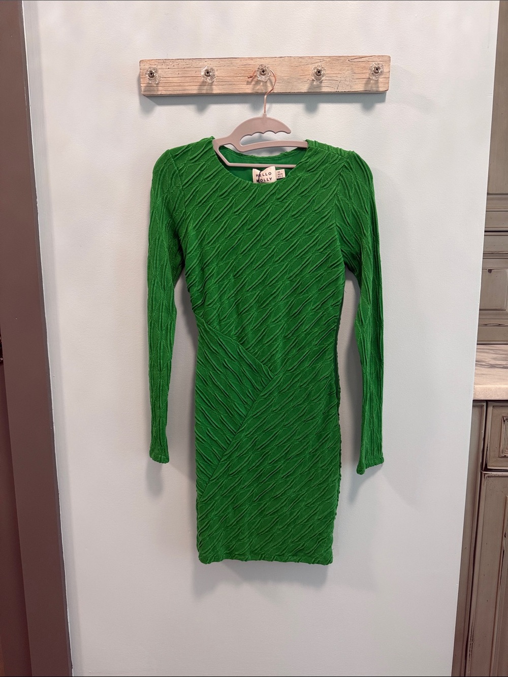 Hello Molly Emerald Green Textured Long-Sleeve Bodycon Dress